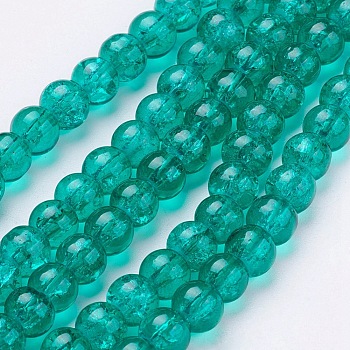 Crackle Glass Beads Strands, Round, Medium Sea Green, 10mm, Hole: 1.3~1.6mm, about 80pcs/strand, 31.4 inch