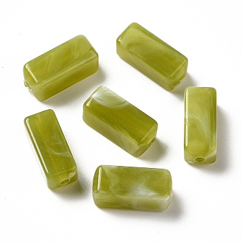 Transparent Acrylic Beads, Two Tone, Cuboid, Olive, 13.5x5.5x5.5mm, Hole: 1.6mm, about: 1150pcs/500g