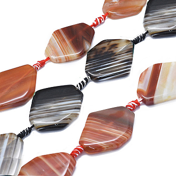 Natural Banded Agate/Striped Agate Beads Strands, Dyed & Heated, Rhombus, Mixed Color, 38~40x27~30x5.5~7mm, Hole: 2~3mm, about 8pcs/strand, 15.5 inch(39.5cm)