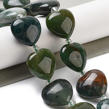 Natural Indian Agate Beads Strands, Heart, with Seed Beads, 19~19.5x20x10mm, Hole: 1.5mm, about 17pcs/strand, 15.75 inch(40cm)