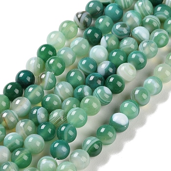 Natural Striped Agate/Banded Agate Beads Strands, Dyed, Round, Sea Green, 6mm, Hole: 0.8mm, about 32pcs/strand, 7.60''(19.3cm)