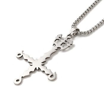 Cross Pendant Necklaces, 204 Stainless Steel Box Chain Necklaces, Stainless Steel Color, 23.62 inch(60cm)