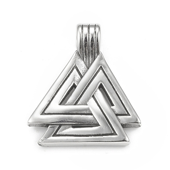 304 Stainless Steel Pendants, Valknut Charm, Antique Silver, 33x28.5x7mm, Hole: 5x6mm
