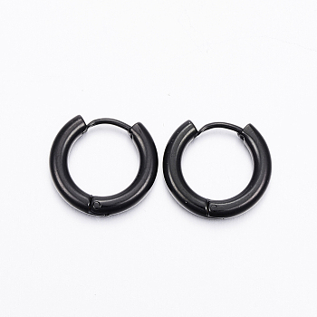 304 Stainless Steel Huggie Hoop Earrings, Hypoallergenic Earrings, with 316 Surgical Stainless Steel Pin Ion Plating(IP), Electrophoresis Black, 9 Gauge, 15x16.5x3mm, Pin: 1mm, Inner Diameter: 10mm