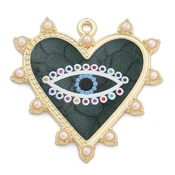 Alloy Pendants, With Plastic pearl, Heart, Eye, Charms, Dark Slate Gray, 33x33x3mm, Hole: 1.8mm