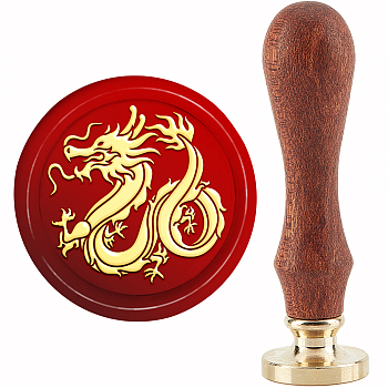 Brass Wax Seal Stamp with Handle, for DIY Scrapbooking, Dragon Pattern, 89x30mm