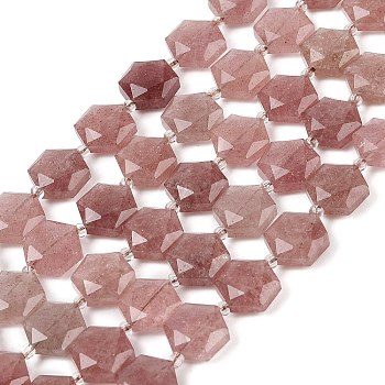 Natural Strawberry Quartz Beads Strands, with Seed Beads, Faceted Hexagonal Cut, Hexagon, 12x13.5~14x5.5mm, Hole: 1.2mm, about 29pcs/strand, 15.87''(40.3cm)