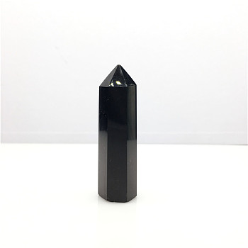 Point Tower Natural Obsidian Home Display Decoration, Healing Stone Wands, for Reiki Chakra Meditation Therapy Decos, Hexagon Prism, 80~90mm