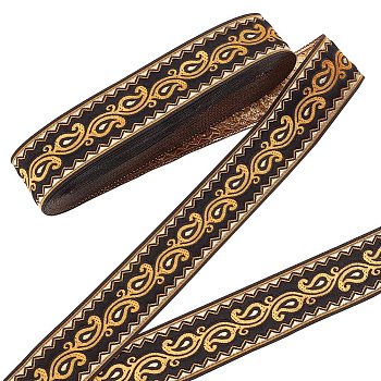 Ethnic Embroidery Polyester Flat Ribbons, Jacquard Ribbon, Black, 1-1/4 inch(33mm), about 9.84 Yards(9m)/Bundle