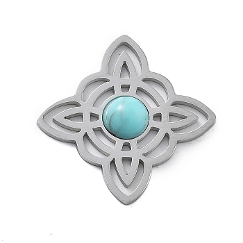 304 Stainless Steel Pave Synthetic Turquoise Pendants, Trinity Knot Charms/Links, Stainless Steel Color, Stainless Steel Color, 19.5x19.5x3mm, Hole: 1mm