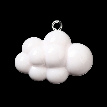 Opaque Resin Pendants, Cloud Charms with Platinum Plated Iron Loops, White, 21x26x12mm, Hole: 1.6mm