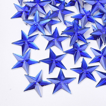 Plastic Cabochons, Star, Blue, 13x14x1.5mm, about 2000pcs/bag