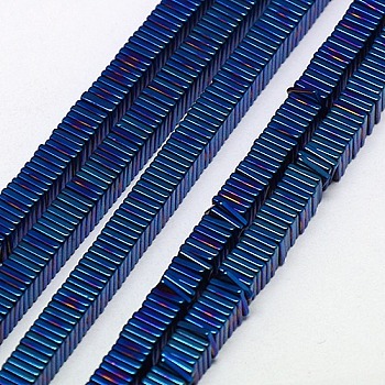 Electroplate Non-magnetic Synthetic Hematite Heishi Beads Strands, Thin Slice Flat Square Beads, Grade A, Blue Plated, 4x4x1mm, Hole: 1mm, about 400pcs/strand, 16 inch
