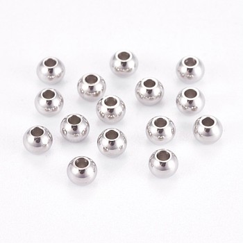 304 Stainless Steel Smooth Round Spacer Beads, Stainless Steel Color, 4x3mm, Hole: 1.5mm