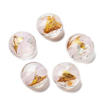 Handmade Lampwork Beads, with Gold Foil, Oval, Misty Rose, 11~12x11.5~12.5x7~7.5mm, Hole: 2mm
