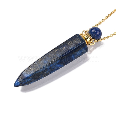 Dyed Natural Lapis Lazuli Bullet Shaped Perfume Bottle Pendant Necklaces(G-B089-02G-09)-3