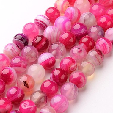 Deep Pink Round Banded Agate Beads