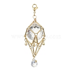 Brass Pouch Holder Pendant Decoration, with Transparent Glass Teardrop Charms and 304 Stainless Steel Lobster Claw Clasps, Golden, 76mm(HJEW-JM01532-01)