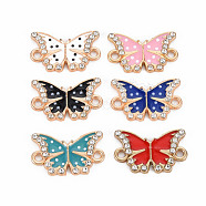 Alloy Links Connectors, with Enamel and Rhinestone, Light Gold, Butterfly, Mixed Color, 11x18x2mm, Hole: 1.6mm(X-PALLOY-N153-19-RS)