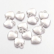 Tibetan Style Alloy Charms, Lead Free & Cadmium Free & Nickel Free, Heart, Silver Color Plated, about 12mm long, 10mm wide, 2.5mm thick, hole: 2mm(K08QL022)