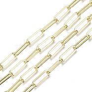 Unwelded Iron Paperclip Chains, Drawn Elongated Cable Chains, with Spool, Flat Oval, Real 16K Gold Plated, 22x7x1.4mm, about 32.8 Feet(10m)/roll(CH-S125-12A-04)