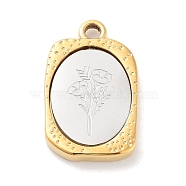304 Stainless Steel Pendants, Rectangle with Twelve Zodiac Flower Charm, Golden & Stainless Steel Color, September Morning Glory, 23x14.5x3mm, Hole: 2mm(STAS-F303-B09)
