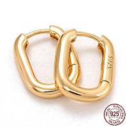925 Sterling Silver Huggie Hoop Earrings, with 925 Stamp, Oval, Golden, 14x10.5x2mm, Pin: 0.7mm(EJEW-H110-09G)