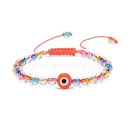 Acrylic Evil Eye & Round Lampwork Braided Bead Bracelet for Women, Red, Inner Diameter: 2~3-3/4 inch(5.2~9.5cm)(BJEW-JB08379-03)