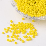 12/0 Opaque Colours Round Glass Seed Beads, Yellow, Size: about 2mm in diameter, hole:1mm, about 3303pcs/50g(X-SEED-A010-2mm-42)