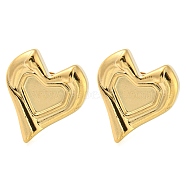 304 Stainless Steel Stud Earring Findings, Heart Earring Settings, Real 18K Gold Plated, Tray: 6x7mm, 9.5x10.5mm(EJEW-I290-12G)