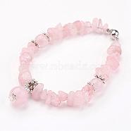 Natural Rose Quartz Beaded Bracelets, with Brass Magnetic Clasp, 7-1/8 inch(18cm)(BJEW-JB02737-01)