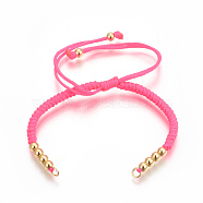 Nylon Cord Braided Bead Bracelets Making, with Brass Beads, Long-Lasting Plated, Real 24K Gold Plated, Hot Pink, 10-1/4 inch(26cm)~11-5/8 inch(29.6cm)(BJEW-F360-F11)