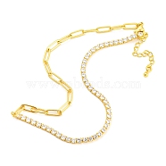 Clear Cubic Zirconia & Paperclip Chain Necklace for Girl Women Gift, with Rack Plating Brass Chain Extender & Lobster Claw Clasps, Lead Free & Cadmium Free, Real 18K Gold Plated, 13-1/4 inch(33.5cm)(NJEW-A005-08G)