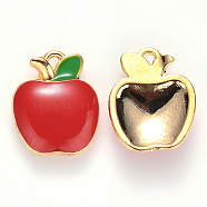 Alloy Enamel Charms, Apple, Light Gold, Red, 15x12x3mm, Hole: 0.9mm(X-ENAM-S121-056)