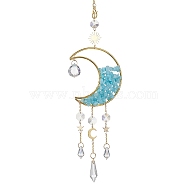 Wire Wrapped Natural White Jade Chip & Brass Moon Pendant Decorations, with Glass Cone Charms, for Home Decorations, 420mm(HJEW-JM01504-03)