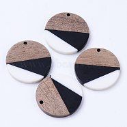 Resin & Walnut Wood Pendants, Flat Round, Creamy White, 28x3mm, Hole: 2mm(RESI-N025-005A-B01)