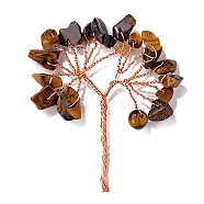 Natural Tiger Eye Chips Tree Decorations, Copper Wire Feng Shui Energy Stone Gift for Home Office Desktop, 50~55mm(PW-WG48902-06)