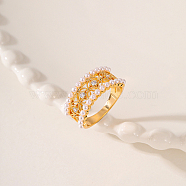 Brass Micro Pave Cubic Zirconia Finger Ring, with Plastic Bead, Real 18K Gold Plated, US Size 8(18.1mm)(AH5761-3)