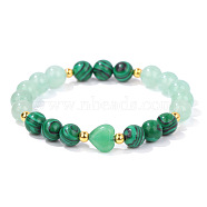 Heart & Round Synthetic Malachite Bead Stretch Bracelets, show in picture(MK5607-5)