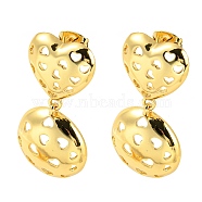 Hollow Heart Brass Dangle Stud Earrings, Long-Lasting Plated, Cadmium Free & Lead Free, Real 18K Gold Plated, 35x18mm(EJEW-Q785-15G)