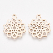 201 Stainless Steel Pendants, Flower, Rose Gold, 19x16x1mm, Hole: 1.4mm(STAS-T045-38RG)