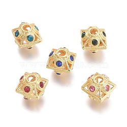 Brass Micro Pave Cubic Zirconia Beads, Hollow, Bicone, Real 18K Gold Plated, Mixed Color, 8.7x9x9mm, Hole: 2.1mm(KK-P187-26-G)