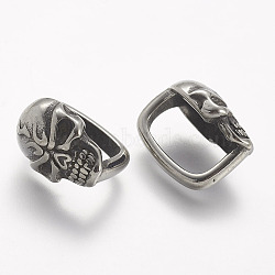 304 Stainless Steel Slide Charms, Skull, Antique Silver, 16x10.5x13mm, Hole: 7x12mm(STAS-A032-132AS)