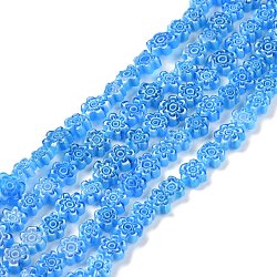 Handmade Millefiori Glass Bead Strands, Flower, Blue, 7.5~9x3mm, Hole: 1mm, about 55~57pcs/strand, 15.55 inch~15.94 inch(39.5cm~40.5cm)(LAMP-J035-8mm-65)