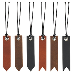 6Pcs 6 Styles Leather Bookmarks, with Imitation Leather Cords and Iron Findings, Rectangle, Mixed Color, 95x20x2mm, 1pc/style(AJEW-FG0003-78)