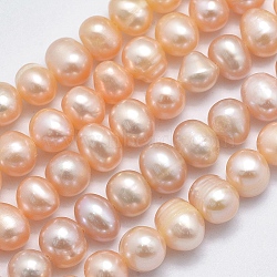 Natural Cultured Freshwater Pearl Beads Strands, Potato, Light Salmon, 6~7x6mm, Hole: 0.8mm, about 59pcs/strand, 13.6 inch(34.5cm)(PEAR-F007-48A-01)