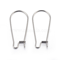 304 Stainless Steel Hoop Earring Findings, Kidney Ear Wire, Stainless Steel Color, 21 Gauge, 25x12x0.7mm(X-STAS-P223-01P-03)