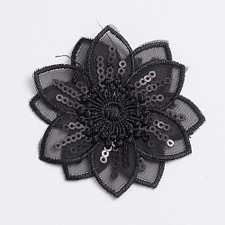 Computerized Embroidery Cloth Sew on Patches, Lace Costume Accessories, Appliques, Flower, Black, 68x4mm(DIY-WH0161-48A)