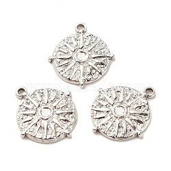 201 Stainless Steel Pendants, Textured, Flat Round with Sun, Stainless Steel Color, 22x19x2mm, Hole: 1.8mm(X-STAS-G258-01P)