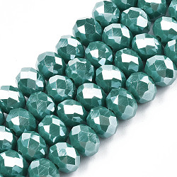 Electroplate Glass Beads Strands, Pearl Luster Plated, Faceted, Rondelle, Dark Cyan, 8x6mm, Hole: 1~1.4mm, about 64~65pcs/strand, 40~41cm(EGLA-A044-P8mm-A09)